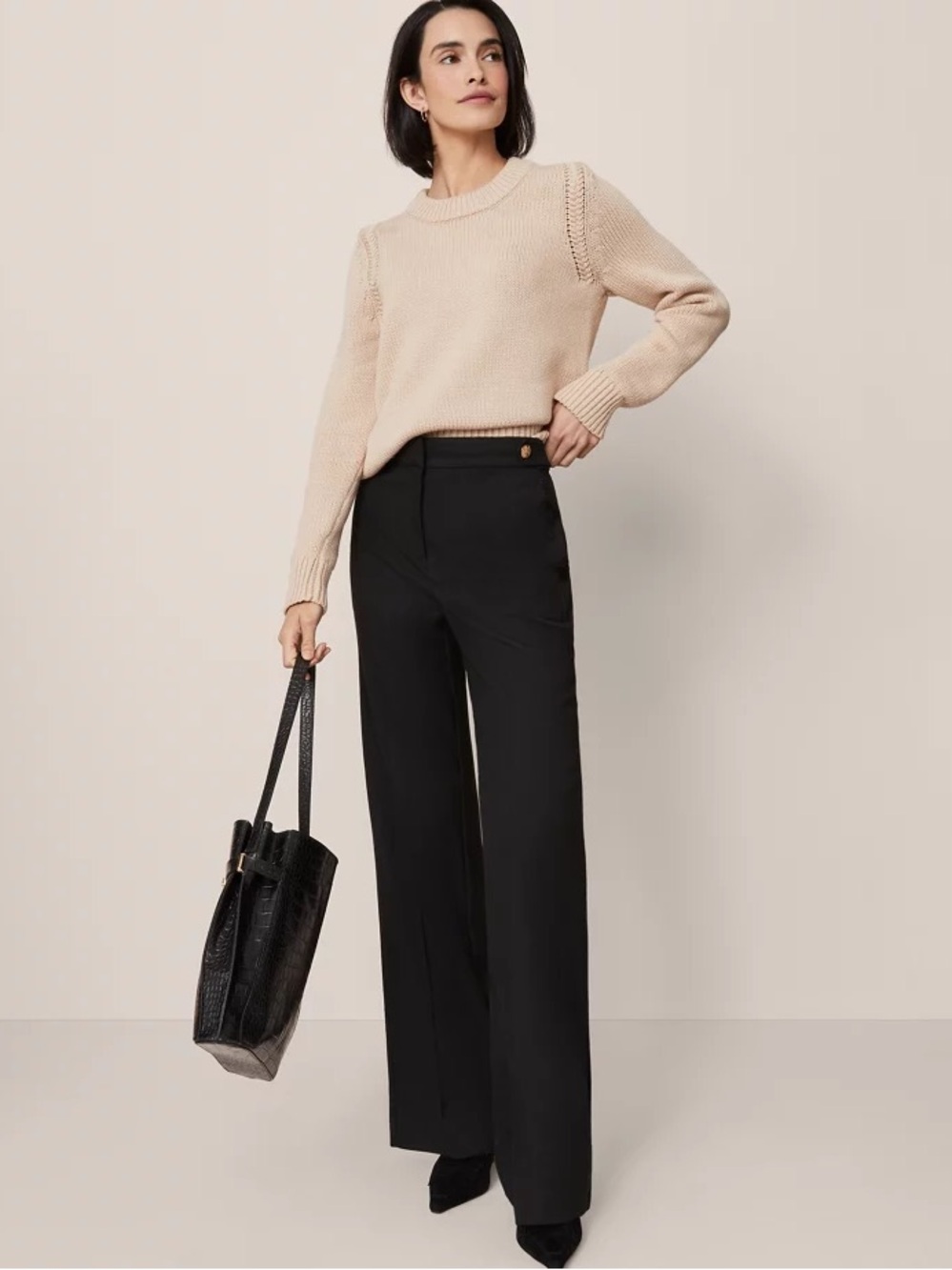 Ann Taylor The Tailored Wide Leg Trouser Black Size 12 NWT 32” Inseam